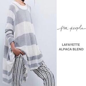FREE PEOPLE LAFAYETTE ALPACA BLEND OVERSIZE GRAY/WHITE TUNIC DRESS SIZE M/L